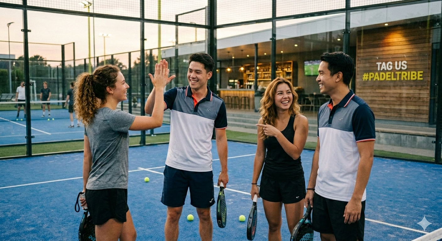 Padel players enjoying a social game at Padel Isan